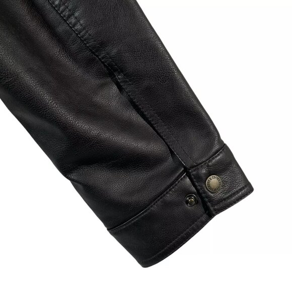 Levi’s Men's Faux Leather Trucker Jacket Size M Dark Brown Warm Sherpa Lining - Picture 7 of 10